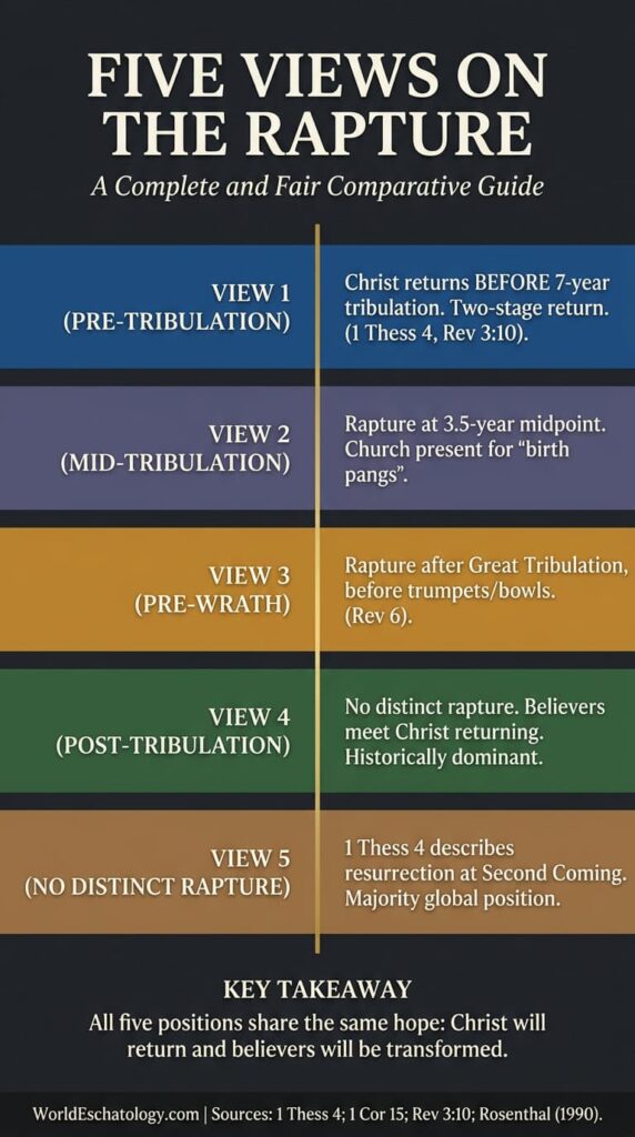 five views on the rapture pre tribulation post tribulation comparison
